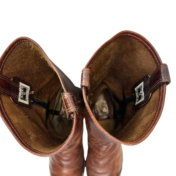 Frye Nash Roper Boots Square Toe Mens 11.5 N Vintage Brown Pebbled Leather